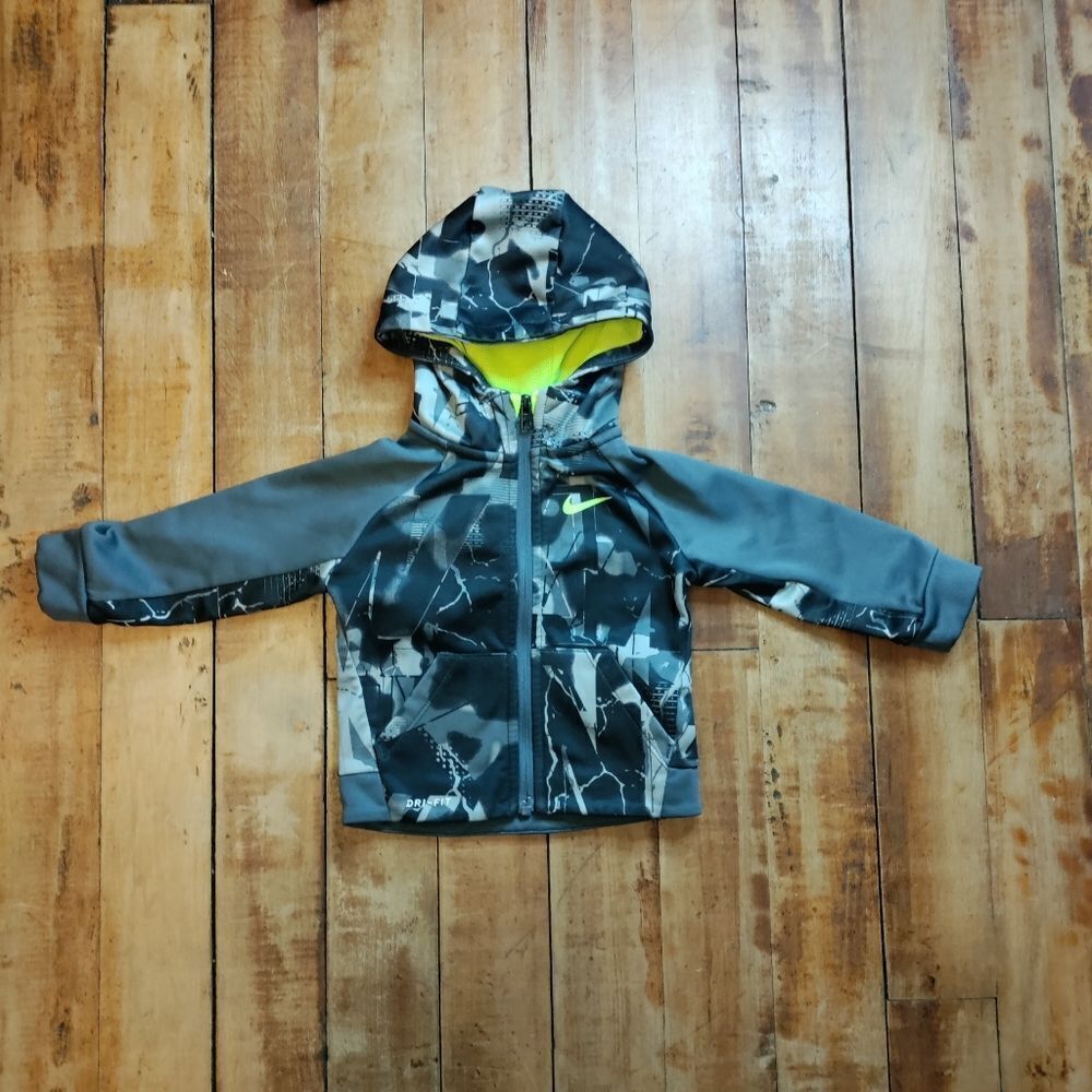 Nike sweatshirt size 18 mos Dri Fit hoodie full zip black gray boys neon yellow